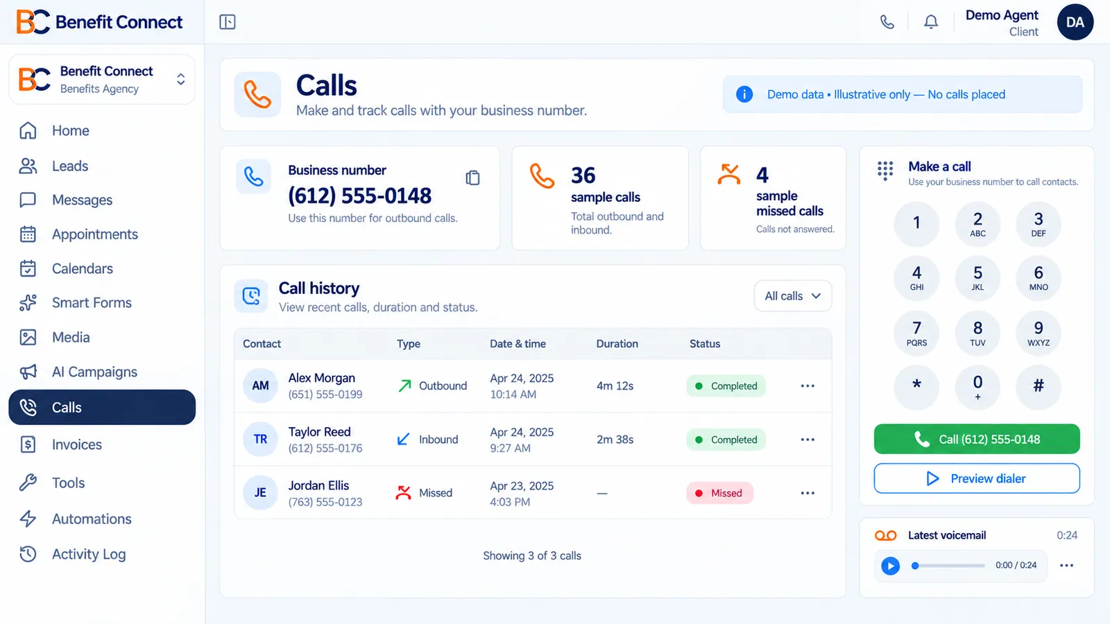 Calling and auto-dial screen